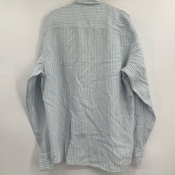 Ernest Sewn Blue White Stripe Patrick Assaraf Casual Button Down Shirt Size 5 - Picture 6 of 7